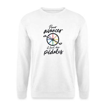 Um voranzukommen: farbige Pedale - Unisex Pullover - Weiß - Vorne - Alina (178cm) & Michal (187cm)