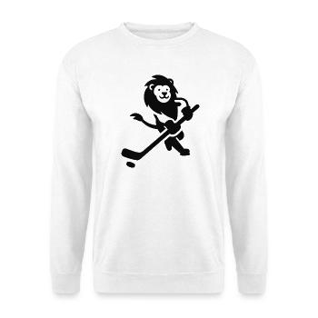 Löwe Wildkatze Eishockeyspieler Silhouette Minimal - Unisex Pullover - Weiß - Vorne - Alina (178cm) & Michal (187cm)