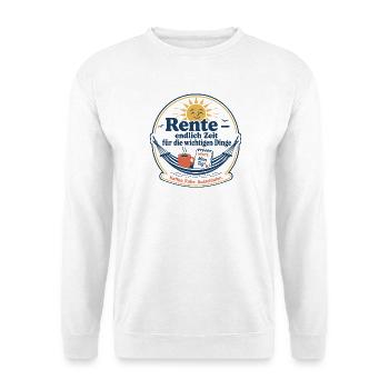 Rente: Endlich Zeit Für Entspannung - Unisex Pullover - Weiß - Vorne - Alina (178cm) & Michal (187cm)