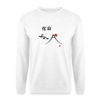 Fuji Berglandschaft mit rotem Sonnenkreis - Unisex Pullover - Weiß - Vorne - Alina (178cm) & Michal (187cm)