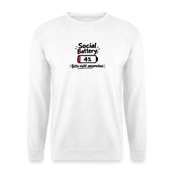 Social Battery 4% - Unisex Pullover - Weiß - Vorne - Alina (178cm) & Michal (187cm)