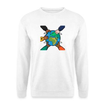 Hände vereint für den Planeten - Unisex Pullover - Weiß - Vorne - Alina (178cm) & Michal (187cm)