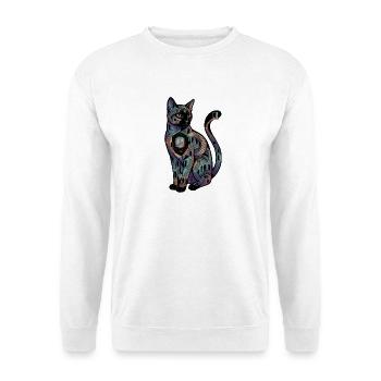 Surreale Katze mit Treppen – Optische Täuschung  - Unisex Pullover - Weiß - Vorne - Alina (178cm) & Michal (187cm)