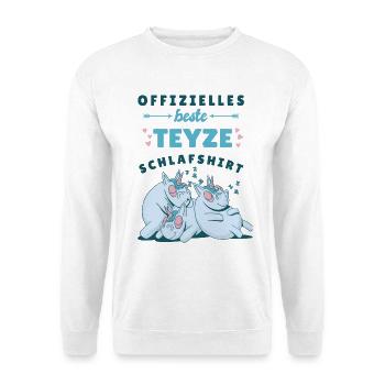 Beste Teyze Einhorn Schlafshirt Liebe für Tante - Unisex Pullover - Weiß - Vorne - Alina (178cm) & Michal (187cm)