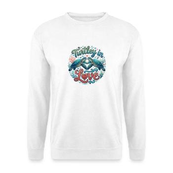 Turtley in Love – Verliebte Schildkröten im Meer - Unisex Pullover - Weiß - Vorne - Alina (178cm) & Michal (187cm)