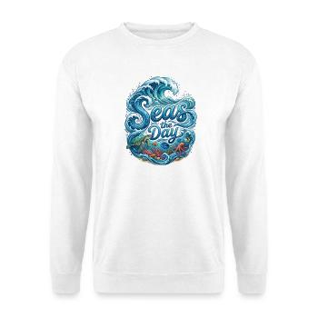 Sea the Day – Meereswellen und Meerestiere Design - Unisex Pullover - Weiß - Vorne - Alina (178cm) & Michal (187cm)