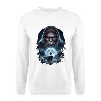 Bigfoot vor dem Mond Mondlicht mystischer Affe - Unisex Pullover - Weiß - Vorne - Alina (178cm) & Michal (187cm)