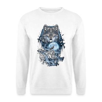 Wolf heult vor dem Mond Mondlicht Wolf wilde Tiere - Unisex Pullover - Weiß - Vorne - Alina (178cm) & Michal (187cm)