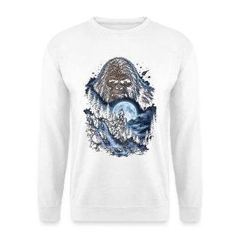 Bigfoot vor dem Mond Mondlicht mystischer Affe - Unisex Pullover - Weiß - Vorne - Alina (178cm) & Michal (187cm)