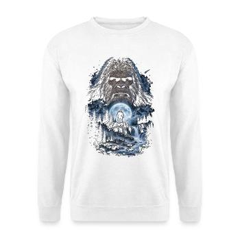 Bigfoot vor dem Mond Mondlicht mystischer Affe - Unisex Pullover - Weiß - Vorne - Alina (178cm) & Michal (187cm)