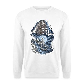 Bigfoot vor dem Mond Mondlicht mystischer Affe - Unisex Pullover - Weiß - Vorne - Alina (178cm) & Michal (187cm)