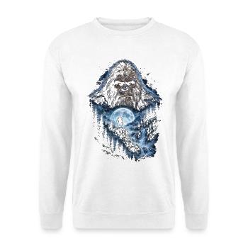 Bigfoot vor dem Mond Mondlicht mystischer Affe - Unisex Pullover - Weiß - Vorne - Alina (178cm) & Michal (187cm)