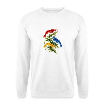 Garnelengarten – bunte Unterwasserwelt - Unisex Pullover - Weiß - Vorne - Alina (178cm) & Michal (187cm)