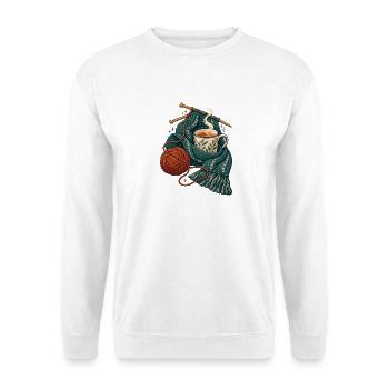 Strickpause mit Tee und Wollknäuel - Unisex Pullover - Weiß - Vorne - Alina (178cm) & Michal (187cm)