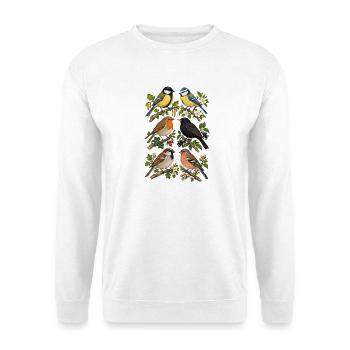 Gartenvögel auf kleinen Zweigen - Unisex Pullover - Weiß - Vorne - Alina (178cm) & Michal (187cm)