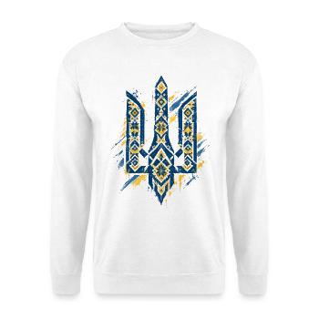 Ukraine Tryzub Vintage Stickmuster Vyshyvanka - Unisex Pullover - Weiß - Vorne - Alina (178cm) & Michal (187cm)