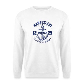 Hansestadt Wismar - Ostsee - MV - Anker - Unisex Pullover - Weiß - Vorne - Alina (178cm) & Michal (187cm)