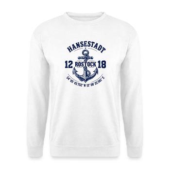 Hansestadt Rostock - Ostsee - MV - Anker - maritim - Unisex Pullover - Weiß - Vorne - Alina (178cm) & Michal (187cm)