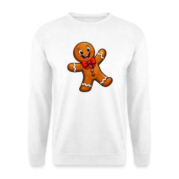 Lebkuchenmann mit roter Schleife - Unisex Pullover - Weiß - Vorne - Alina (178cm) & Michal (187cm)