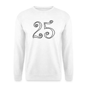 25. 25 JAHRE. 25. JUBILÄUM. 25 JAHRESJUBILÄUM. - Unisex Pullover - Weiß - Vorne - Alina (178cm) & Michal (187cm)