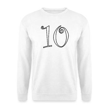 10. 10 JAHRE. 10-JÄHRIGES JUBILÄUM. 10-JÄHRIGES JUBILÄUM. - Unisex Pullover - Weiß - Vorne - Alina (178cm) & Michal (187cm)