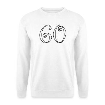 60. 60 JAHRE. 60-JÄHRIGES JUBILÄUM. 60. GEBURTSTAG. - Unisex Pullover - Weiß - Vorne - Alina (178cm) & Michal (187cm)