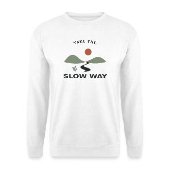 Take the Slow Way – Natur & Auszeit - Unisex Pullover - Weiß - Vorne - Alina (178cm) & Michal (187cm)