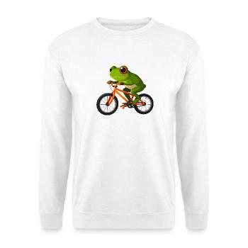 Grüner Frosch Fahrrad Orange Comic Kinder T-Shirt - Unisex Pullover - Weiß - Vorne - Alina (178cm) & Michal (187cm)