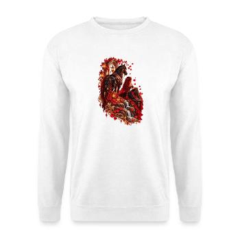 Rotes Pferd im Herbstlicht - Unisex Pullover - Weiß - Vorne - Alina (178cm) & Michal (187cm)
