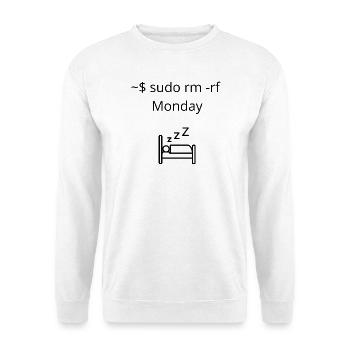 sudo rm -rf Montag – Programmierer-Geschenk - Unisex Pullover - Weiß - Vorne - Alina (178cm) & Michal (187cm)
