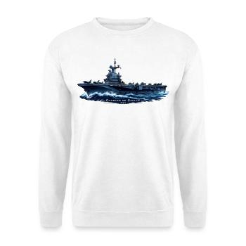 Charles de Gaulle R91 – Nachtfahrt – personalisier - Unisex Pullover - Weiß - Vorne - Alina (178cm) & Michal (187cm)