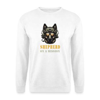 Schäferhund mit Militärhelm und Sonnenbrille - Unisex Pullover - Weiß - Vorne - Alina (178cm) & Michal (187cm)