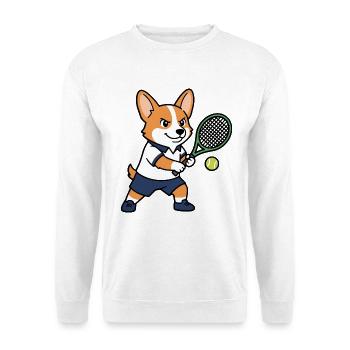 Süßes Kawaii Corgi Tennisspieler-Welpenhemd - Unisex Pullover - Weiß - Vorne - Alina (178cm) & Michal (187cm)
