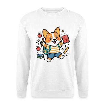 Niedliches Kawaii-Corgi-Hundehemd zurück zur Schule - Unisex Pullover - Weiß - Vorne - Alina (178cm) & Michal (187cm)