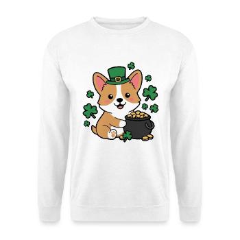 Niedliches Kawaii Corgi Leprechaun St. Patricks Shirt - Unisex Pullover - Weiß - Vorne - Alina (178cm) & Michal (187cm)