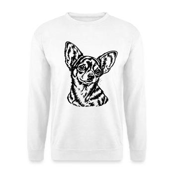 Chihuahua – Süßes Schwarz Weiß Hundeporträt - Unisex Pullover - Weiß - Vorne - Alina (178cm) & Michal (187cm)