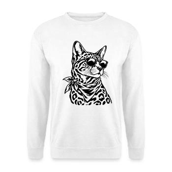 Bengalkatze – Cooler Biker mit Sonnenbrille - Unisex Pullover - Weiß - Vorne - Alina (178cm) & Michal (187cm)