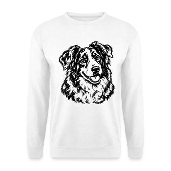 Australian Shepherd – Schwarz Weiß Hundeporträt - Unisex Pullover - Weiß - Vorne - Alina (178cm) & Michal (187cm)