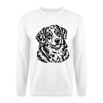 Retriever – Flauschiges Schwarz Weiß Hundeporträt - Unisex Pullover - Weiß - Vorne - Alina (178cm) & Michal (187cm)
