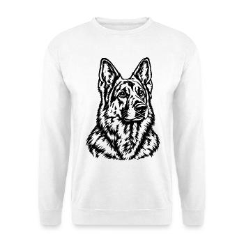 Deutscher Schäferhund – Schwarz Weiß Porträt - Unisex Pullover - Weiß - Vorne - Alina (178cm) & Michal (187cm)