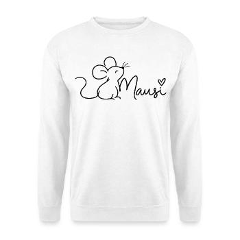 Maus Minimalist Line Art Mausi - Unisex Pullover - Weiß - Vorne - Alina (178cm) & Michal (187cm)