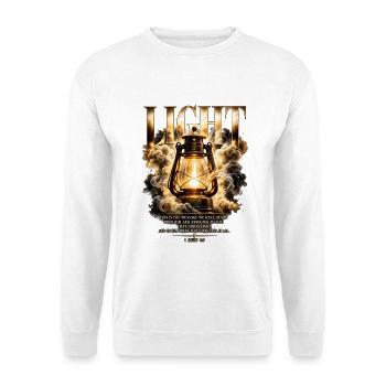 Light – Gott ist Licht Bibelvers 1 Johannes 1:5 - Unisex Pullover - Weiß - Vorne - Alina (178cm) & Michal (187cm)