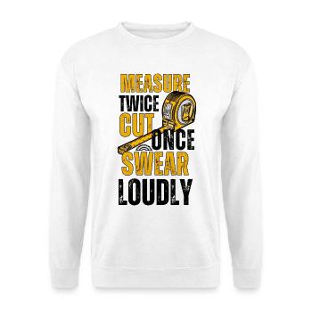Measure Cut Swear: DIY-Humor-T-Shirt - Unisex Pullover - Weiß - Vorne - Alina (178cm) & Michal (187cm)