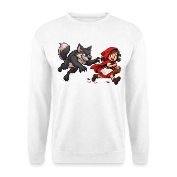Rotkäppchens wilde Flucht vor dem Wolf - Unisex Pullover - Weiß - Vorne - Alina (178cm) & Michal (187cm)