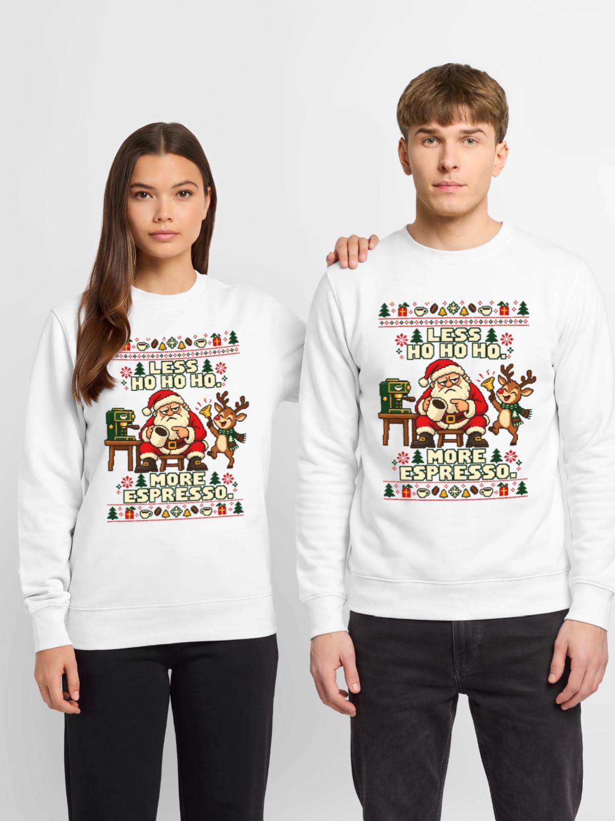 Weihnachten Espresso Kaffee Santa - Unisex Pullover - Weiß - Vorne - Alina (178cm) & Michal (187cm)