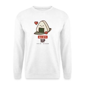 Onigiri 1UP Extra Life Pixel Heart Kawaii - Unisex Pullover - Weiß - Vorne - Alina (178cm) & Michal (187cm)