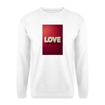 Unscharfe Liebesbriefe auf Rot - Unisex Pullover - Weiß - Vorne - Alina (178cm) & Michal (187cm)
