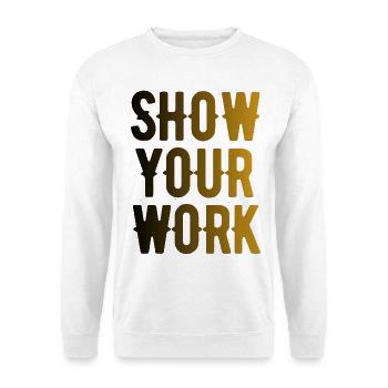 Zeigen Sie Ihre Arbeit: Goldgradienten-Typografie - Unisex Pullover - Weiß - Vorne - Alina (178cm) & Michal (187cm)