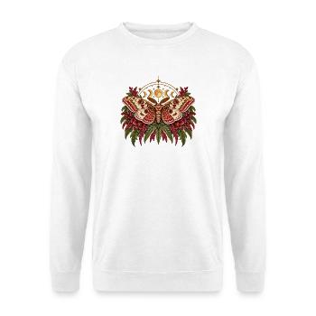 Mondphasen Falter mit Blütenkranz - Unisex Pullover - Weiß - Vorne - Alina (178cm) & Michal (187cm)