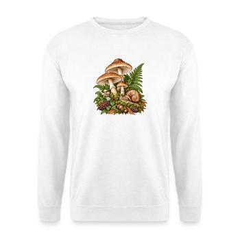 Waldpilz-Szene mit Schnecke - Unisex Pullover - Weiß - Vorne - Alina (178cm) & Michal (187cm)